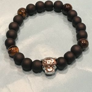 Silver Tiger Face Black/Brown Bracelet